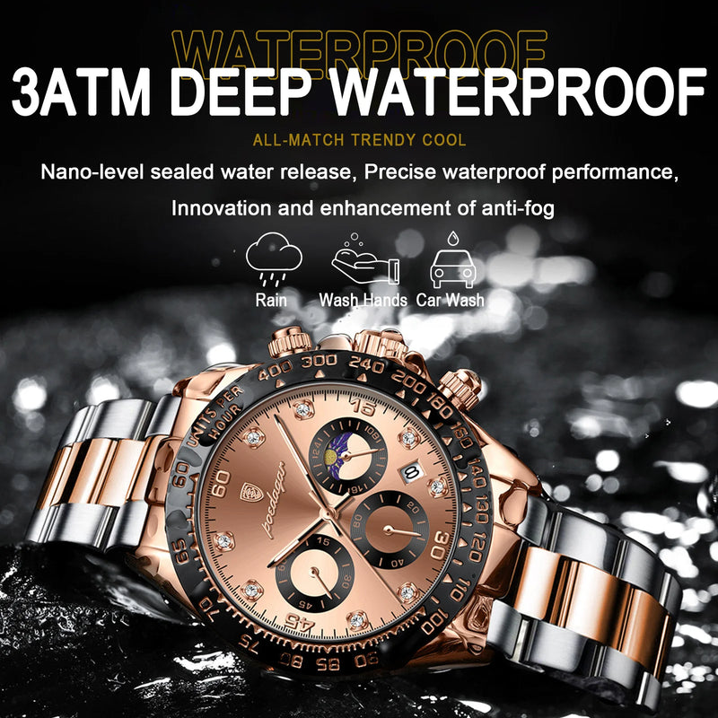 Luxury Watch for Men Chronograph Waterproof Luminous Date Man Wristwatch Stainless Steel Men'S Watches Quartz Clock+Box