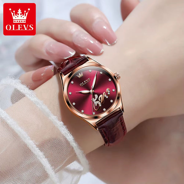 Fashion Luxury Women'S Watches Leather Strap Waterproof Luminous Ladies Watch Diamond Scale 520 Original Brand Wristwatch