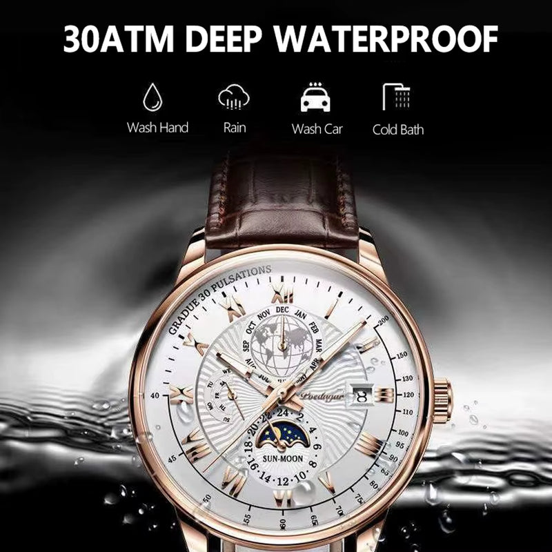 Men Watch 2022 New Fashion Leather Waterproof Luminous Top Brand Luxury Mens Quartz Wristwatch Men Sport Casual Watches