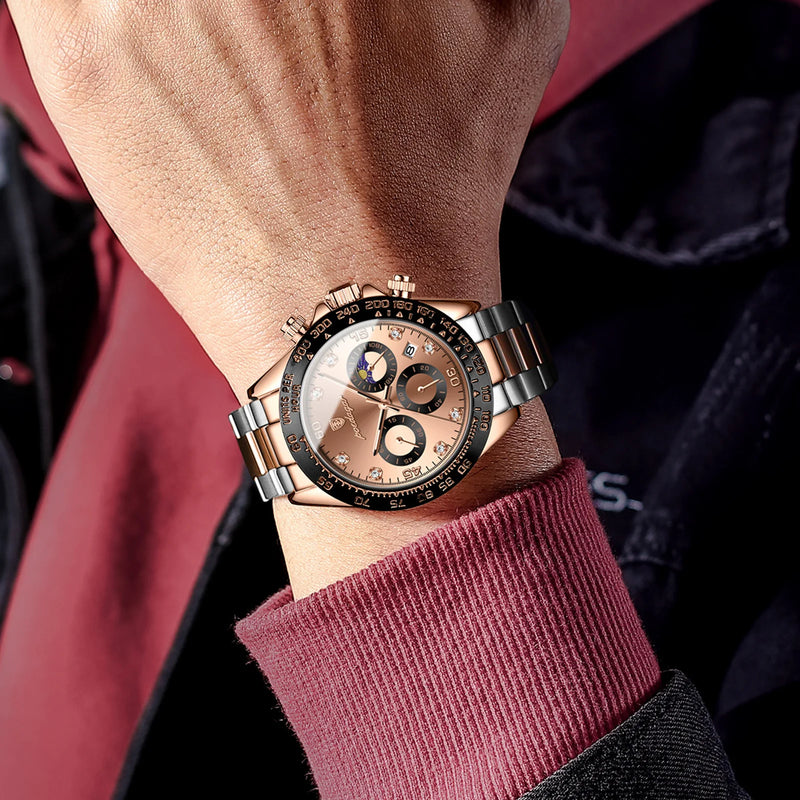 Luxury Watch for Men Chronograph Waterproof Luminous Date Man Wristwatch Stainless Steel Men'S Watches Quartz Clock+Box