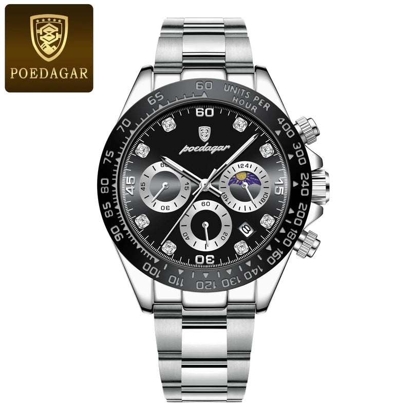 Luxury Watch for Men Chronograph Waterproof Luminous Date Man Wristwatch Stainless Steel Men'S Watches Quartz Clock+Box