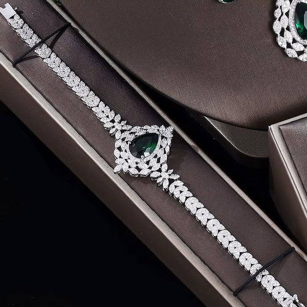 Fashion Green Zirconia Jewelry Sets UAE Dubai Bridal Jewelry Set for Women Wedding Party Nigerian African Necklace Earring Set