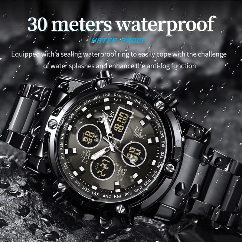 Original Brand Men'S Watches Waterproof Trendy Electronic Watch Multifunctional LED Luminous Fashion Stainless Steel