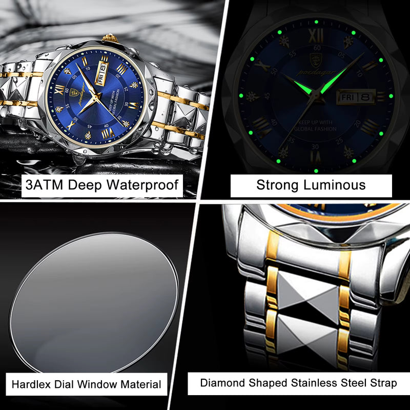 Luxury Men Watches Business Top Brand Man Wristwatch Waterproof Luminous Date Week Quartz Men'S Watch High Quality+Box