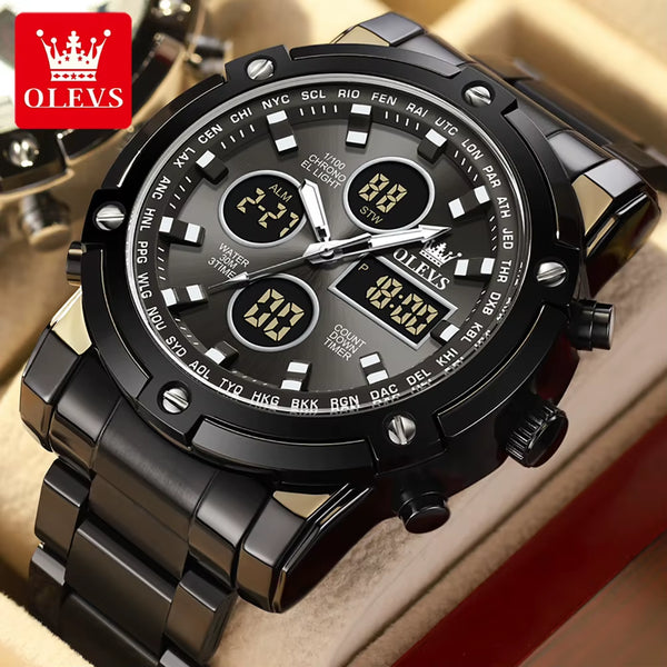 Original Brand Men'S Watches Waterproof Trendy Electronic Watch Multifunctional LED Luminous Fashion Stainless Steel