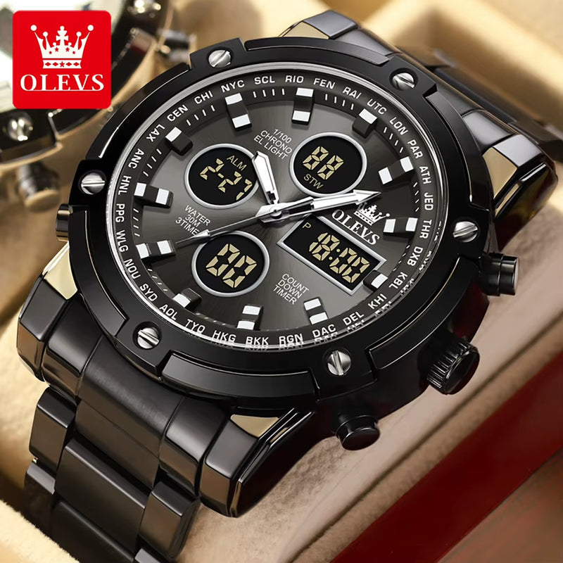 Original Brand Men'S Watches Waterproof Trendy Electronic Watch Multifunctional LED Luminous Fashion Stainless Steel