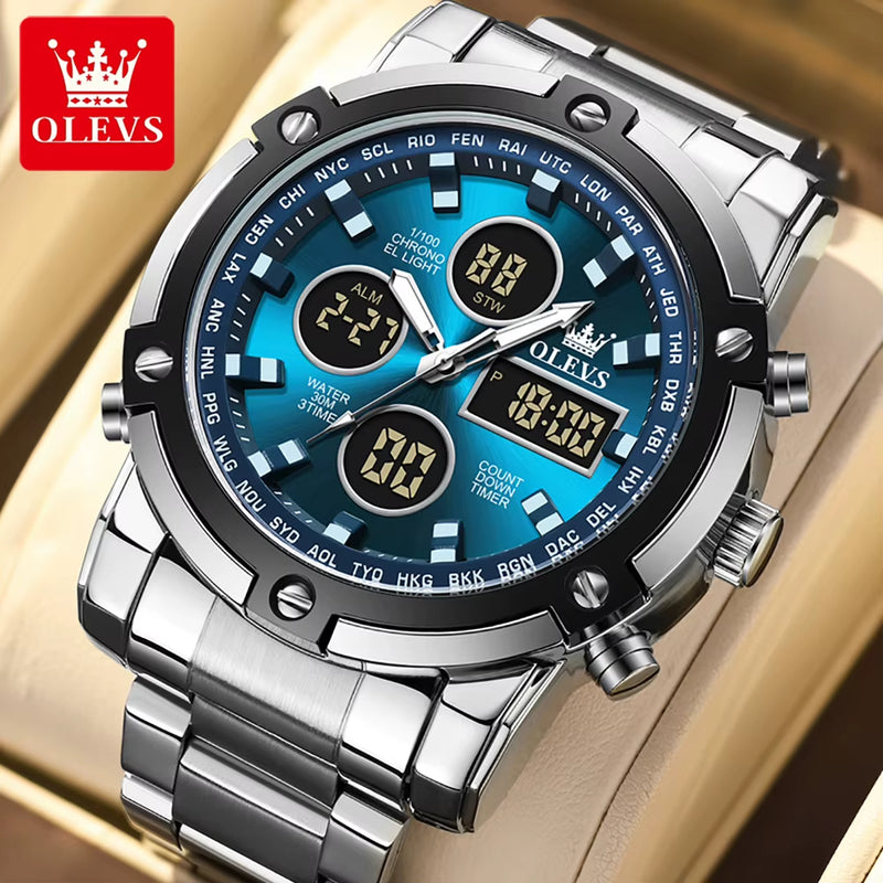 Original Brand Men'S Watches Waterproof Trendy Electronic Watch Multifunctional LED Luminous Fashion Stainless Steel