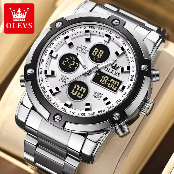 Original Brand Men'S Watches Waterproof Trendy Electronic Watch Multifunctional LED Luminous Fashion Stainless Steel