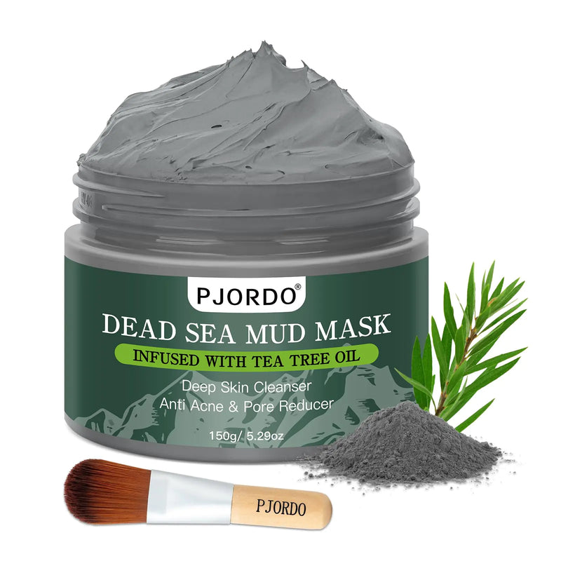 Pjordo Dead Sea Mud Mask for Face and Body Deep Cleansing Facial Clay Mask for Acne Blackheads Whitehead Oily Skin Minimize Pores Moisturizing Natural Skin Care for Women and Men 5.29oz/150g