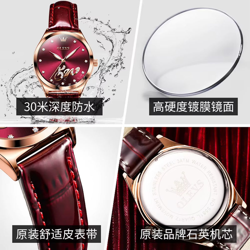 Fashion Luxury Women'S Watches Leather Strap Waterproof Luminous Ladies Watch Diamond Scale 520 Original Brand Wristwatch
