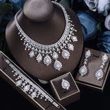 Luxury Drop Earrings Necklace Cubic Zirconia Jewelry 4Pcs Set Dubai Birdal Jewelry Sets Wedding Pary Brides Accessories