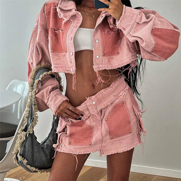 2023 Women's Casual Color-block Denim Jacket