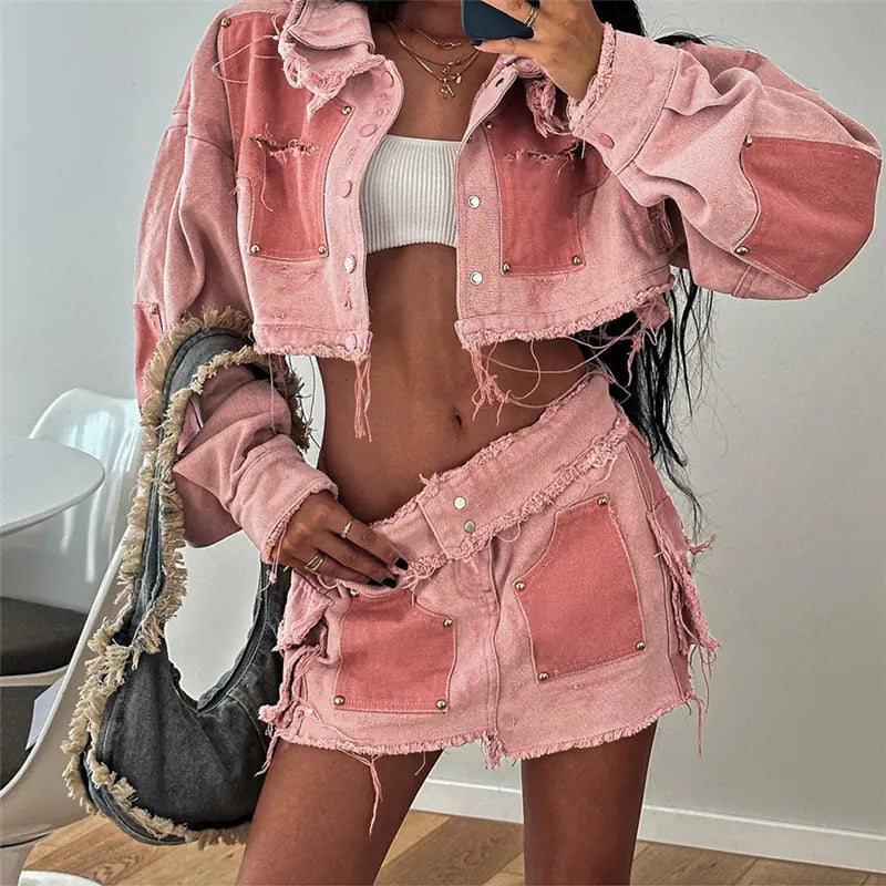 2023 Women's Casual Color-block Denim Jacket