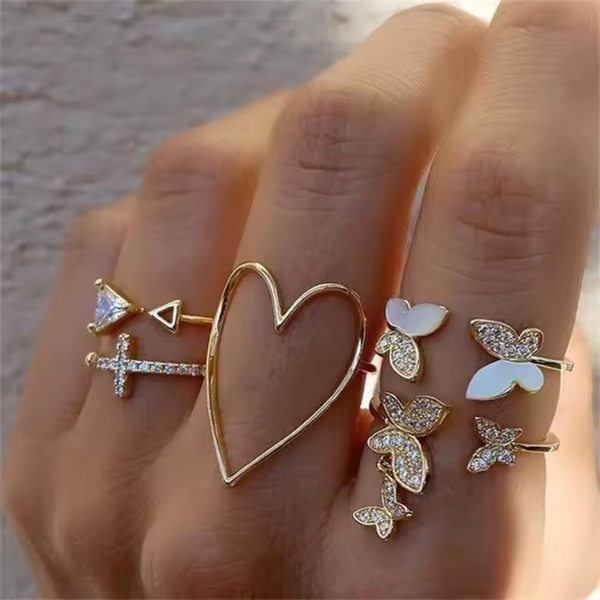 Gold Rings Set 5pc - Beauty & Butterflies