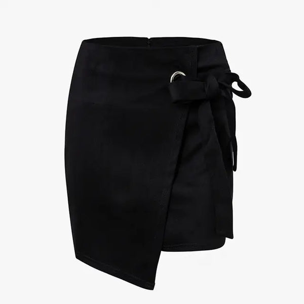 High Waist Asymmetrical Bow Knotted Suede Skirt for Women