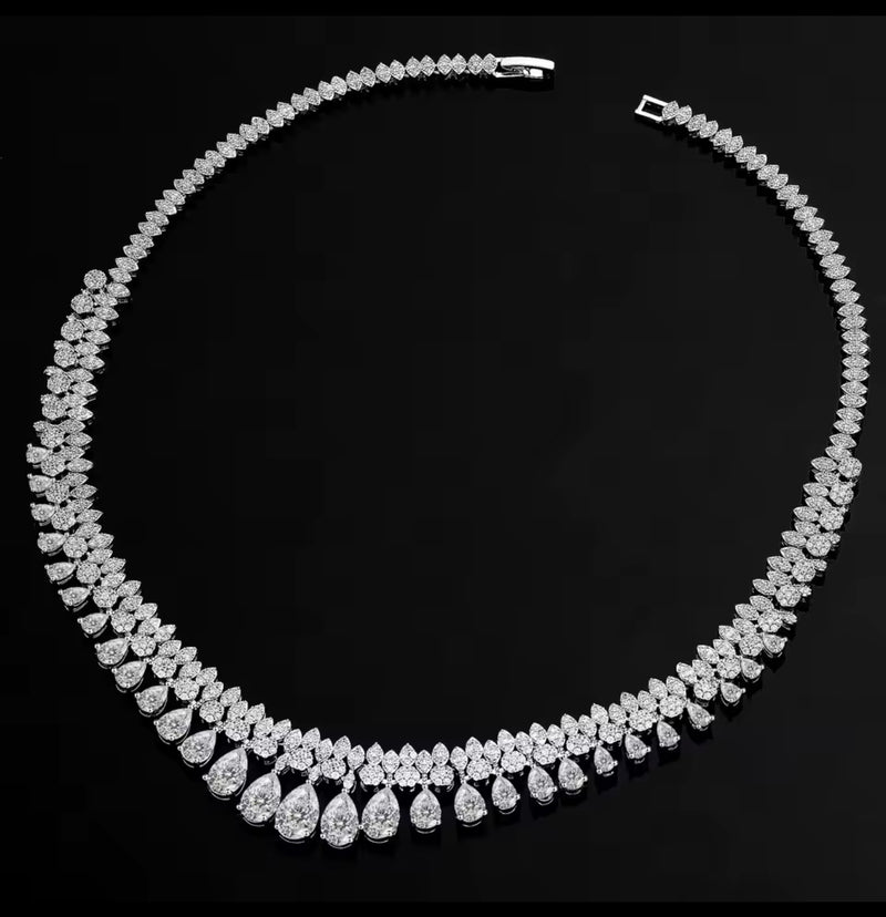 Luxury White Cubic Zirconia Bridal Jewelry Set Brides Accessories Tassel Water Drop Necklace Earring 4pcs Set for Wedding Party