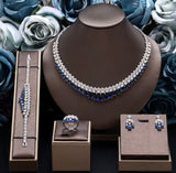 Luxury White Cubic Zirconia Bridal Jewelry Set Brides Accessories Tassel Water Drop Necklace Earring 4pcs Set for Wedding Party