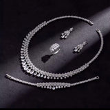 Luxury White Cubic Zirconia Bridal Jewelry Set Brides Accessories Tassel Water Drop Necklace Earring 4pcs Set for Wedding Party
