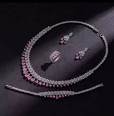 Luxury White Cubic Zirconia Bridal Jewelry Set Brides Accessories Tassel Water Drop Necklace Earring 4pcs Set for Wedding Party