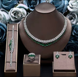 Luxury White Cubic Zirconia Bridal Jewelry Set Brides Accessories Tassel Water Drop Necklace Earring 4pcs Set for Wedding Party