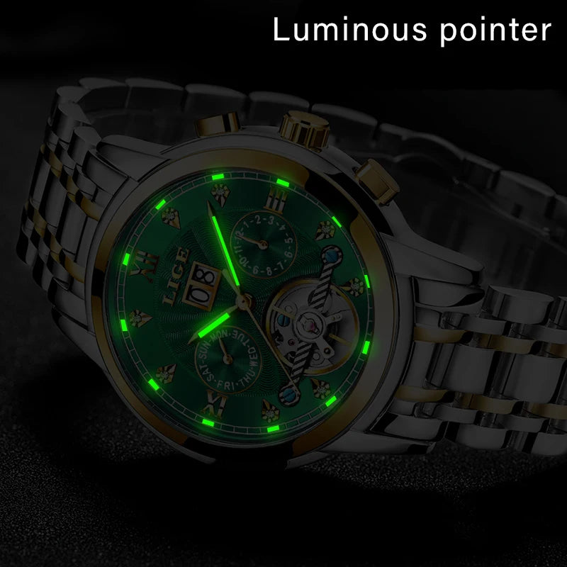 Men's Luxury Automatic Mechanical Tourbillon Watch - Stainless Steel Sport Timepiece