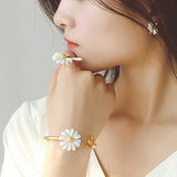 Korean Style Cute Small Daisy Flower Stud Earrings for Women Girls Sweet Statement Asymmetrical Earring Party Jewelry Gifts