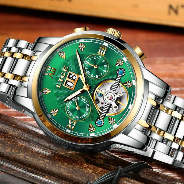 Men's Luxury Automatic Mechanical Tourbillon Watch - Stainless Steel Sport Timepiece
