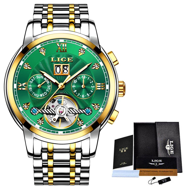 Men's Luxury Automatic Mechanical Tourbillon Watch - Stainless Steel Sport Timepiece