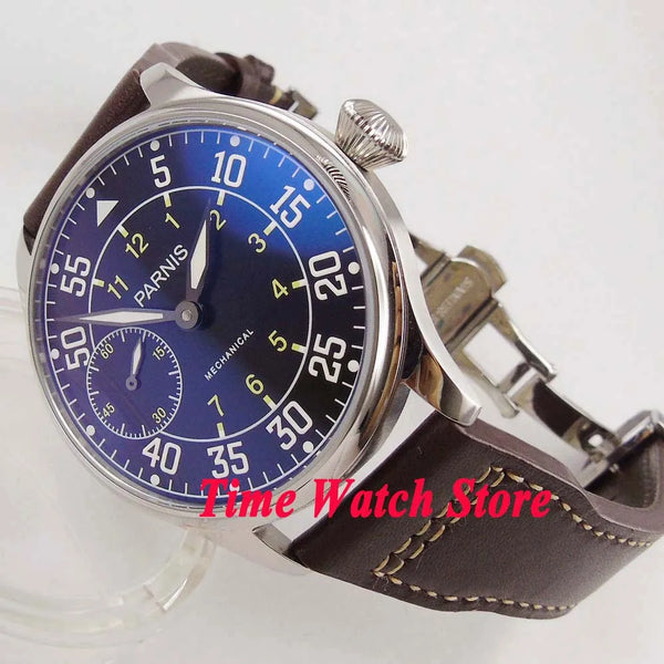 Parnis Pilot Aviator Men's Watch Classic Asia 6497 Hand-winding Movement Black White Dial Luminous 316L Stainless Steel 44mm