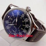 Parnis Pilot Aviator Men's Watch Classic Asia 6497 Hand-winding Movement Black White Dial Luminous 316L Stainless Steel 44mm