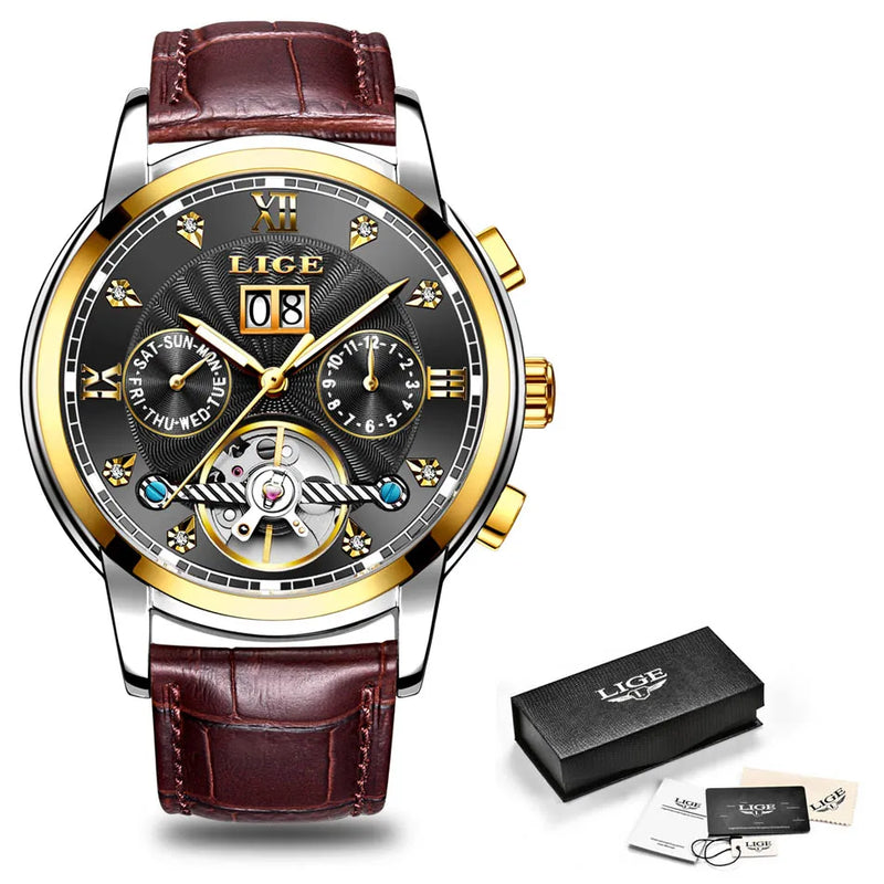 Men's Luxury Automatic Mechanical Tourbillon Watch - Stainless Steel Sport Timepiece