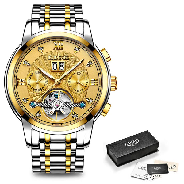Men's Luxury Automatic Mechanical Tourbillon Watch - Stainless Steel Sport Timepiece