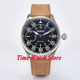 Parnis Pilot Aviator Men's Watch Classic Asia 6497 Hand-winding Movement Black White Dial Luminous 316L Stainless Steel 44mm