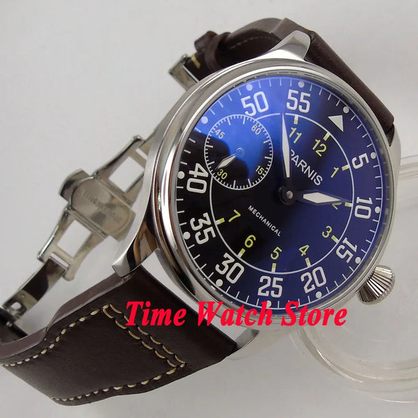 Parnis Pilot Aviator Men's Watch Classic Asia 6497 Hand-winding Movement Black White Dial Luminous 316L Stainless Steel 44mm