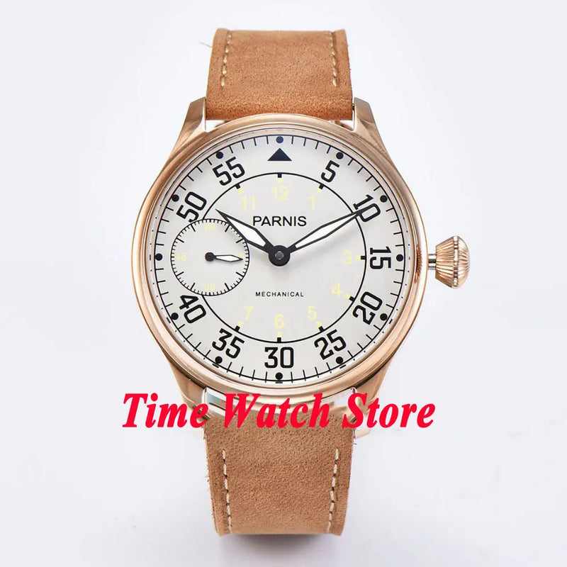 Parnis Pilot Aviator Men's Watch Classic Asia 6497 Hand-winding Movement Black White Dial Luminous 316L Stainless Steel 44mm