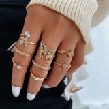 Gold Rings Set 5pc - Beauty & Butterflies