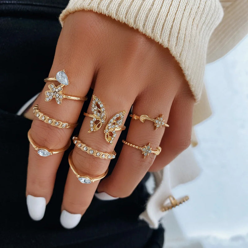 Gold Rings Set 5pc - Beauty & Butterflies