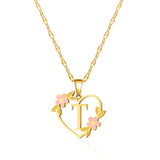 Korean Flower Stainless Steel Initial Letter Name Pendant Necklace for Women Men A-Z Letters Friendship Choker Jewelry Gifts