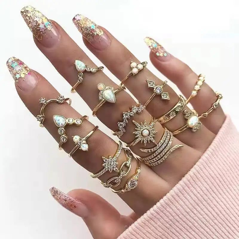 Gold Rings Set 5pc - Beauty & Butterflies