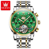 Mens Watch Automatic Mechanical Tourbillon Slef-Wind Luxury Stainless Steel Strap Waterproof Luminous Date Wrist Watch