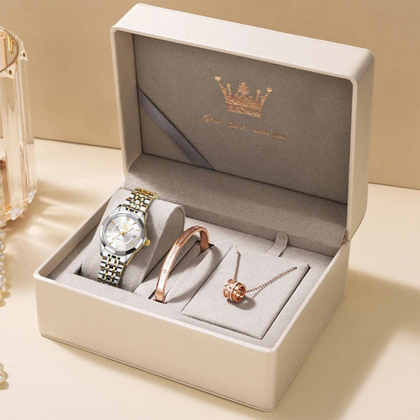 Original Brand Elegant Women'S Watches Waterproof Luminous Quartz Watch for Lady Necklace Bracelet Gift Box Set Calendar