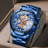Men Watch Light Luxury Brand Business Hollow Luminous Waterproof Stainless Steel Metal Strap Male Fashion Quartz Watches