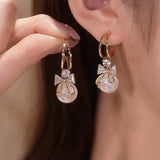 Luxury Trend Black Color Double Layer Earrings for Women Korean Crystal Zircon Geometric Earring Bride Wedding Statement Jewelry