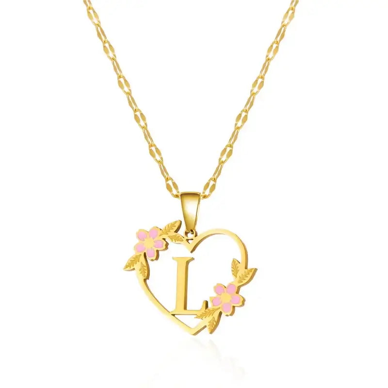 Korean Flower Stainless Steel Initial Letter Name Pendant Necklace for Women Men A-Z Letters Friendship Choker Jewelry Gifts