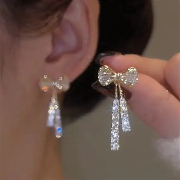 Exquisite Leaves Crystal Flower Stud Earrings for Women AAA Zircon Rose Butterfly Tassel Earring Bride Wedding Party Jewelry