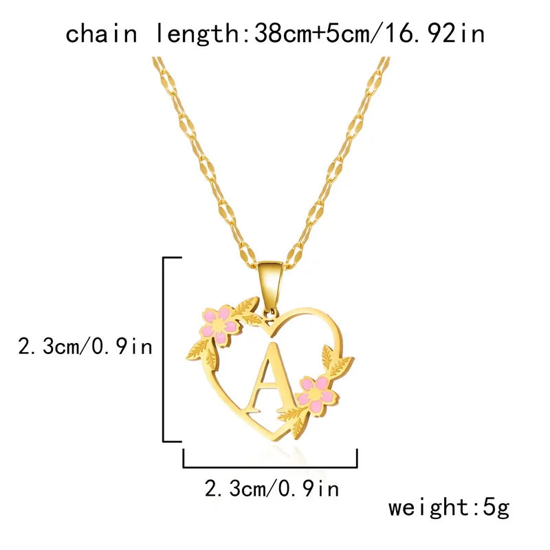 Korean Flower Stainless Steel Initial Letter Name Pendant Necklace for Women Men A-Z Letters Friendship Choker Jewelry Gifts