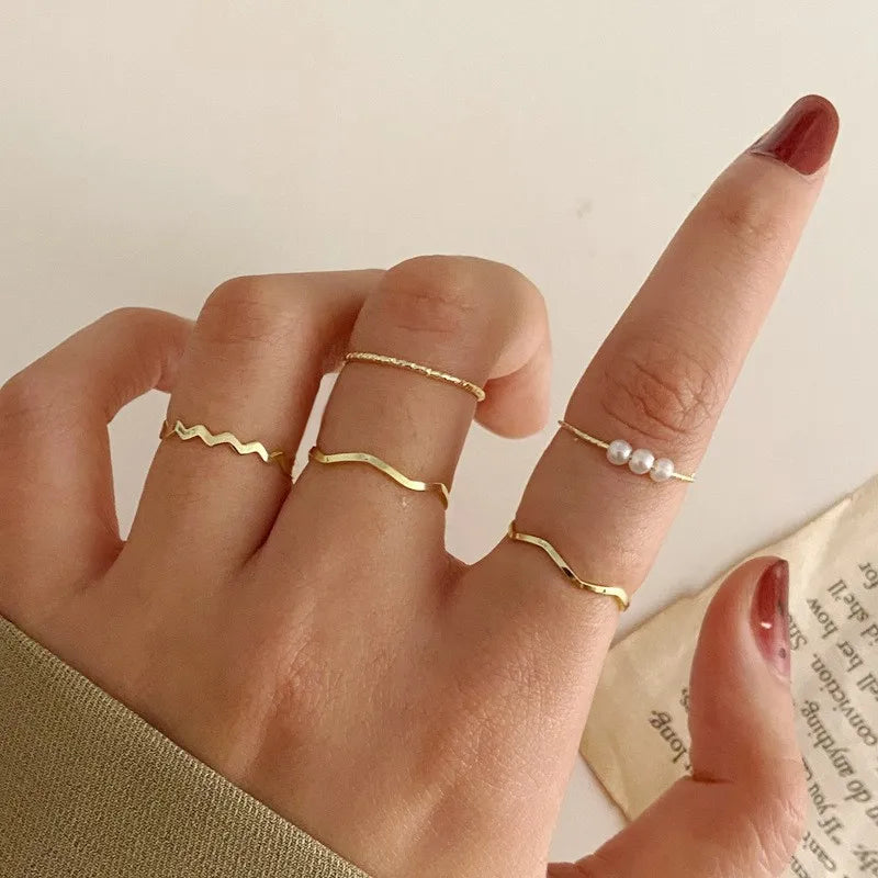 Gold Rings Set 5pc - Beauty & Butterflies