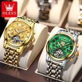 Mens Watch Automatic Mechanical Tourbillon Slef-Wind Luxury Stainless Steel Strap Waterproof Luminous Date Wrist Watch