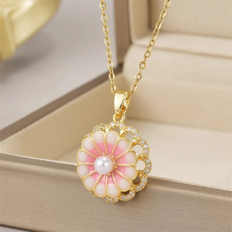 Exquisite Micro Inlaid Zircon Butterfly Tassel Necklace for Women Stainless Steel Moon Butterfly Flower Clavicle Choker Jewelry