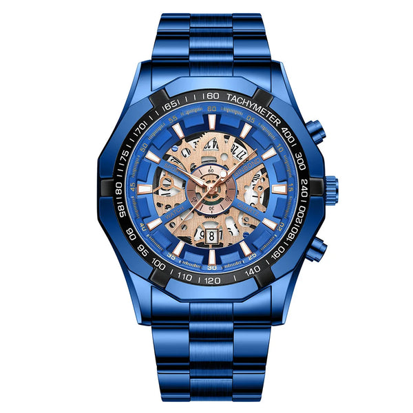 Men Watch Light Luxury Brand Business Hollow Luminous Waterproof Stainless Steel Metal Strap Male Fashion Quartz Watches